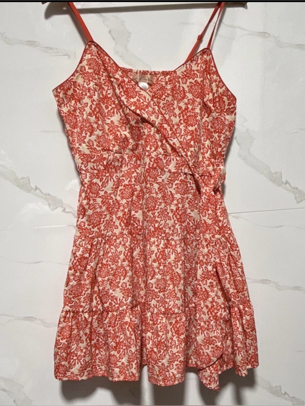 Band of the Free Floral Wrap Mini Dress Orange Cream Boho Size M 🟠